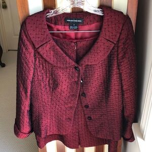 Jones New York vintage Red Blazer and skirt with small black beads throughout.